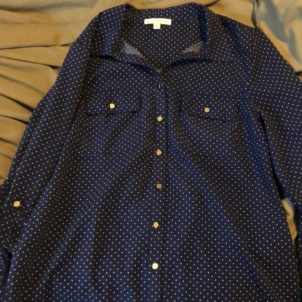 Navy blue polka dot button up